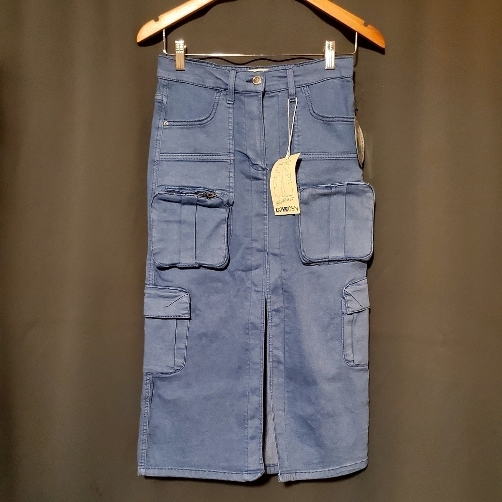 Love Gen Blue Cargo Stretch Skirt Size 5 / 28 NWT